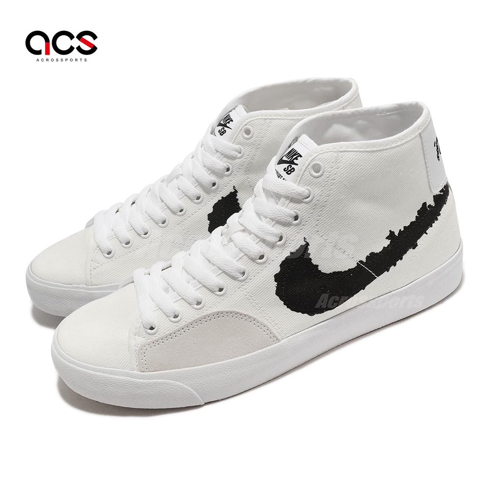 Nike 滑板鞋 SB Blazer Court Mid PRM 男鞋 白 高筒 麂皮 帆布 休閒鞋 DM8553-100