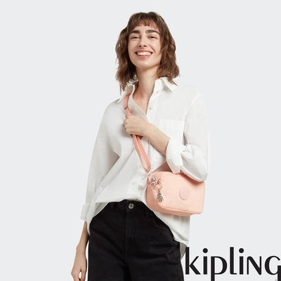 Kipling 玫瑰淡粉色輕便長方形多袋斜背包-MILDA