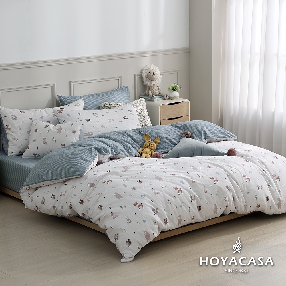 HOYACASA 100%精梳純棉兩用被床包組-多款任選(單人/雙人/加大均一價) (森遊之旅)