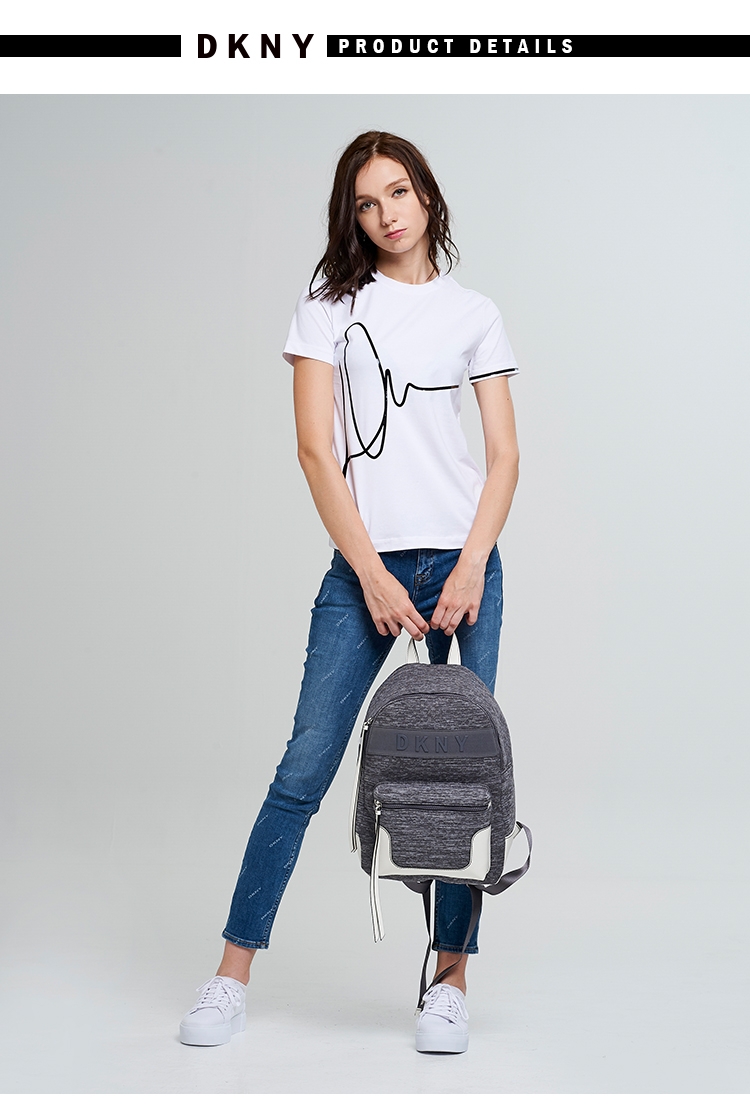 DKNY LOGO印字拼接後背包 灰