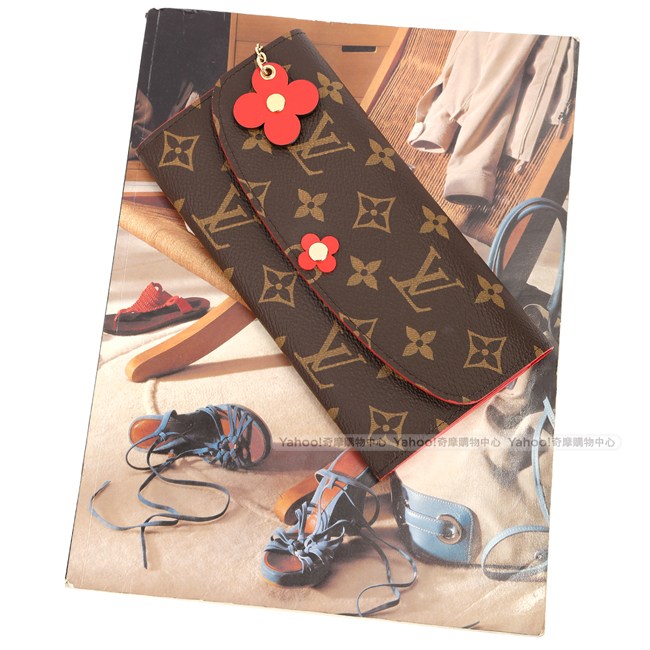 LV M62941 EMILIE Monogram 經典圖騰紅花釦式長夾