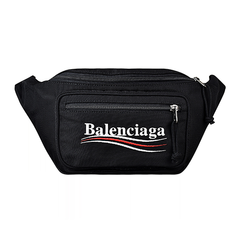 BALENCIAGA巴黎世家Explorer經典刺繡LOGO尼龍拉鍊胸腰包(黑)