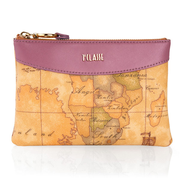 Alviero Martini 四方零錢化妝包 玫瑰粉紅/地圖黃