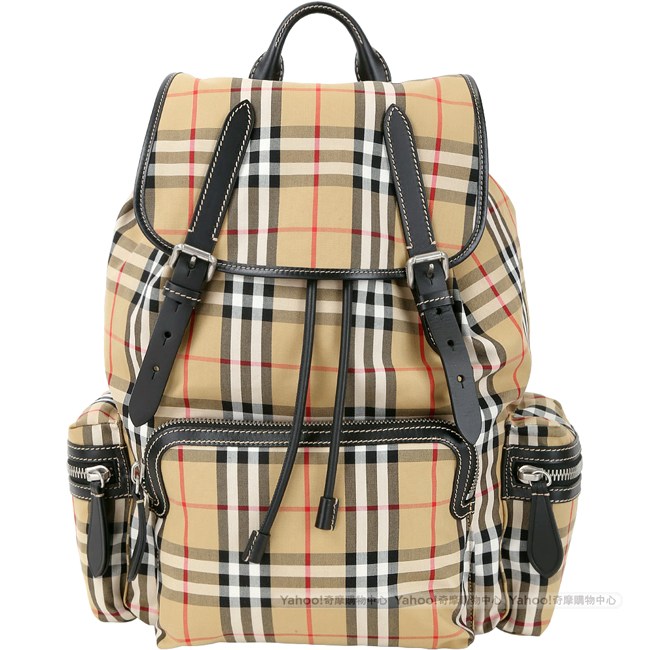 (無卡分期12期)BURBERRY The Rucksack Vintage大型格紋後背包