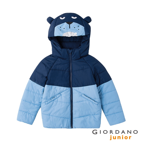 GIORDANO 童裝3D動物造型可拆帽舖棉外套-62 海底藍