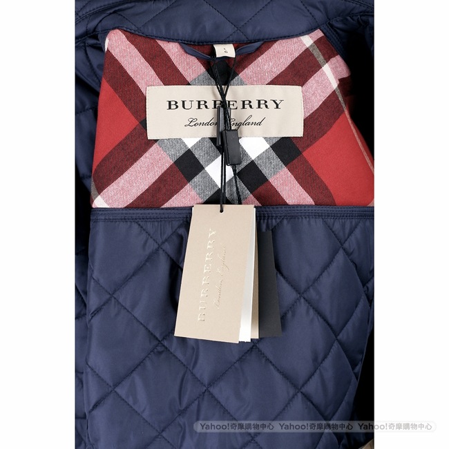 BURBERRY 海軍藍菱格絎縫釦式外套