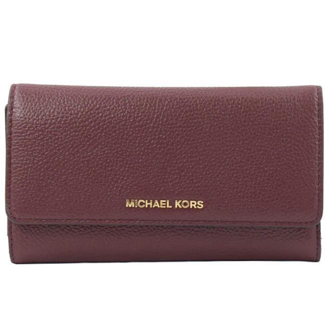 MICHAEL KORS MONEY PIECES金屬LOGO三折式小長夾(紫紅)