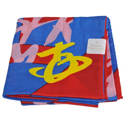 VIVIENNE WESTWOOD 幾何繽紛圖騰大行星LOGO帕領巾(紅/寶藍系)