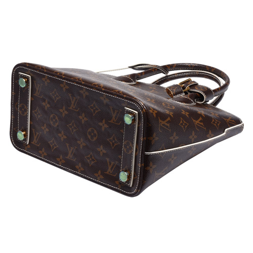 LV M40597 經典LOCKIT系列Monogram帆布白色皮革滾邊拉鍊手提包