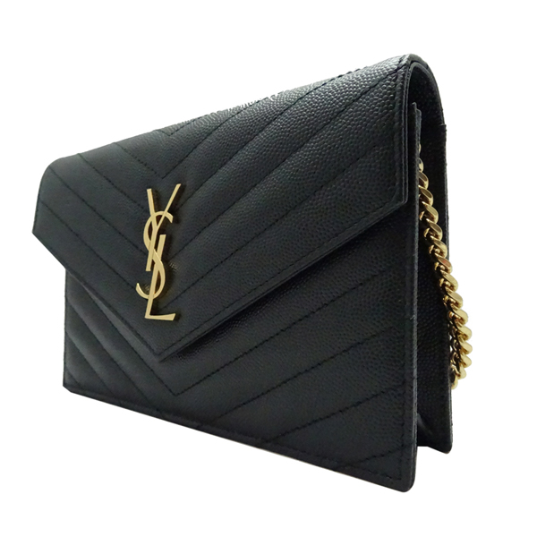 YSL MONOGRAM系列V字縫線牛皮金鍊肩背信封包(綠色)