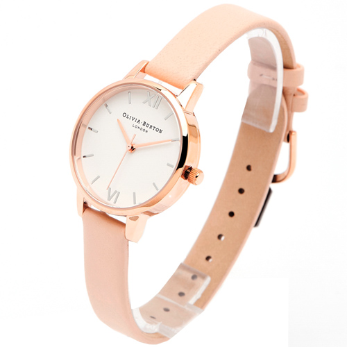 OLIVIA BURTON文青簡約風皮帶款手錶(OB16MDW21)-白色面/38mm