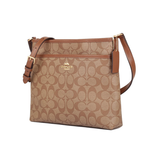 COACH 防水PVC LOGO 小型拉鍊斜背包(棕)