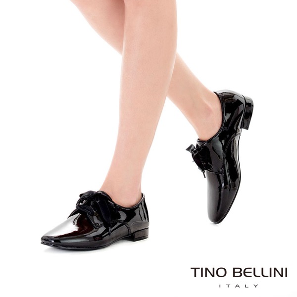 Tino Bellini 簡約風尚品味漆皮緞帶皮鞋 _ 黑