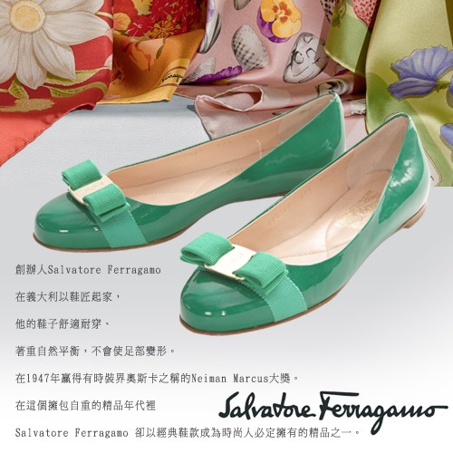 Salvatore Ferragamo GAVINA 漆皮蝴蝶結繫帶粗跟鞋(黑色)