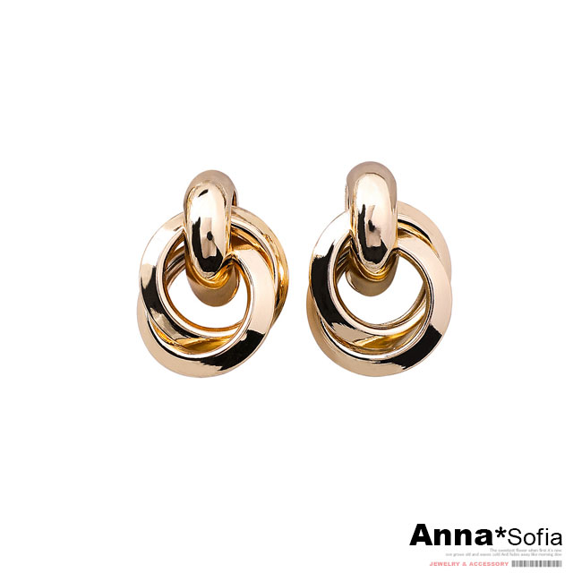 【3件5折】AnnaSofia 歐美角圈旋繞 925銀針耳針耳環(金系)