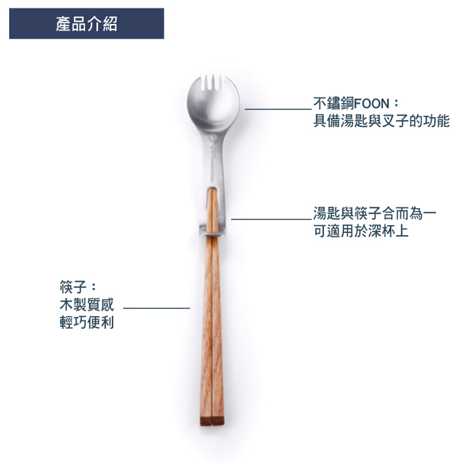 美國GSI 戶外旅行餐具組(木筷+不鏽鋼湯叉)