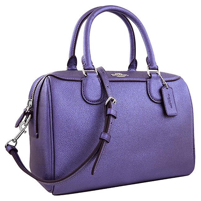 COACH 葡萄紫色光澤防刮皮革波士頓兩用包