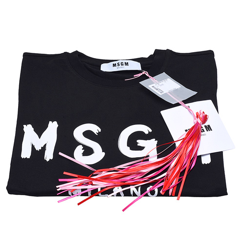 MSGM 品牌字母印花棉質短袖圓領衫(黑)