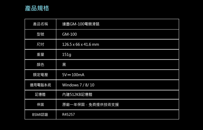 達墨 TOPMORE 專業級遊戲電競滑鼠 DACA GM-100