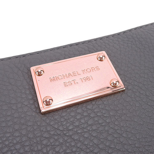 MICHAEL KORS ITEM玫瑰金方牌牛皮拉鍊長夾(灰)