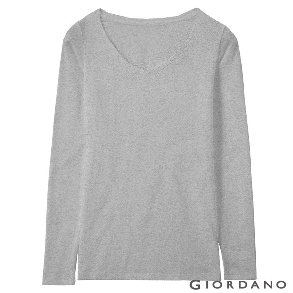 GIORDANO 女款Beau-warmer plus+彈力V領極暖衣-03 灰色