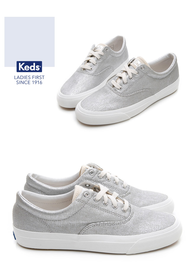 Keds ANCHOR 霧面光澤復刻綁帶休閒鞋-銀色