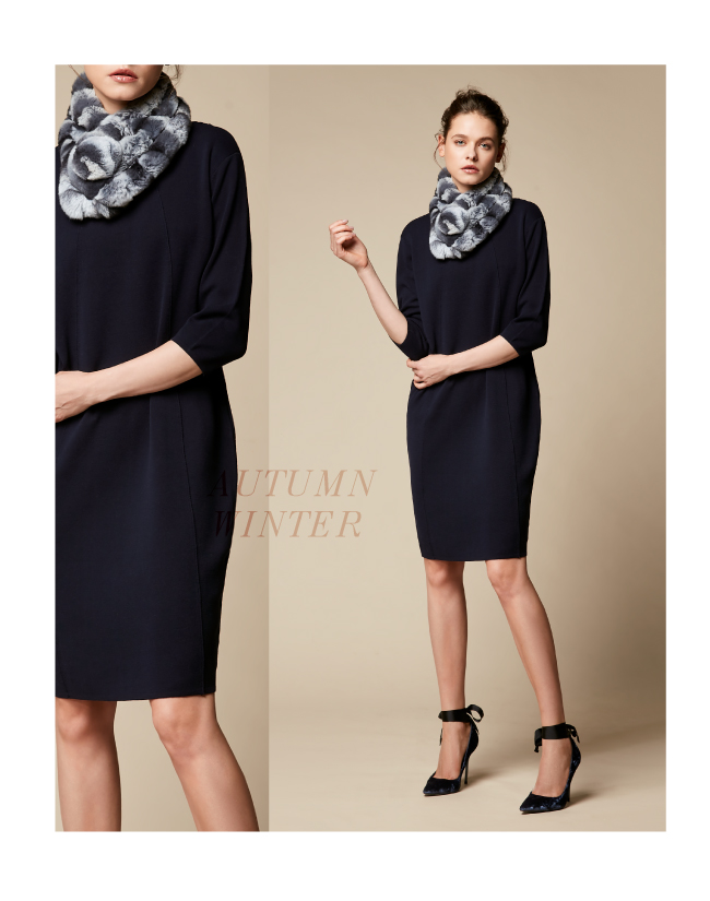 ILEY伊蕾 莫代爾裙襬收口七分袖針織洋裝(灰/藍)