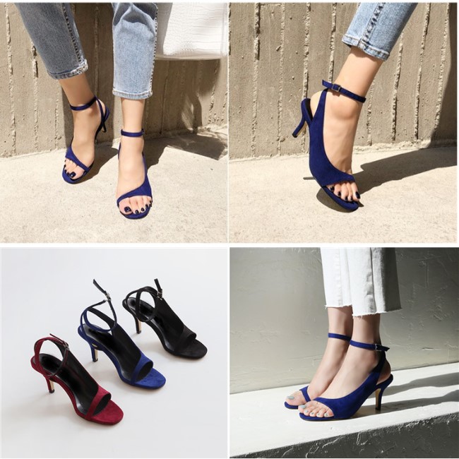 Cinderella Fashions 超小尺碼簡約不對稱繫踝中跟涼鞋-寶藍色