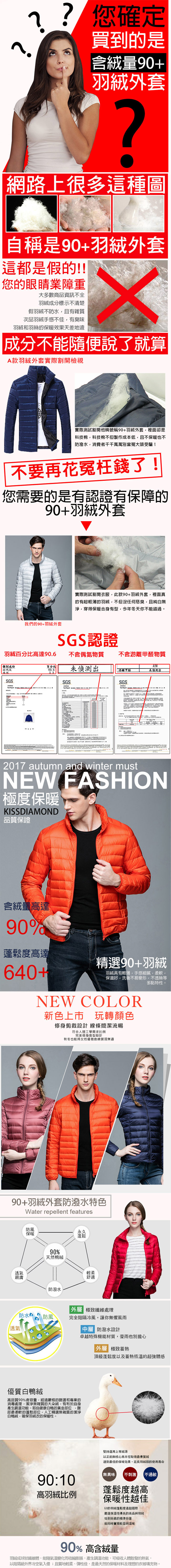 【KISSDIAMOND】SGS認證輕量立領90+羽絨外套男款藏青