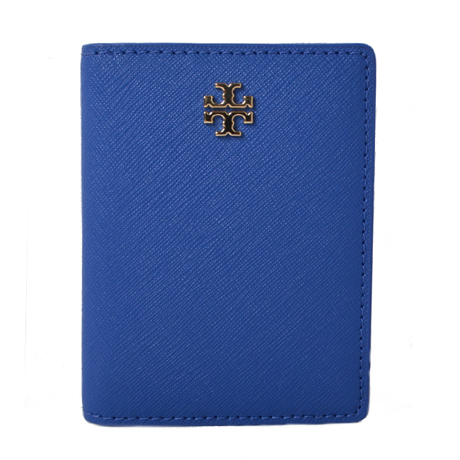 TORY BURCH EMERSON 立體經典LOGO防刮皮革掀開式名片夾-貴族藍