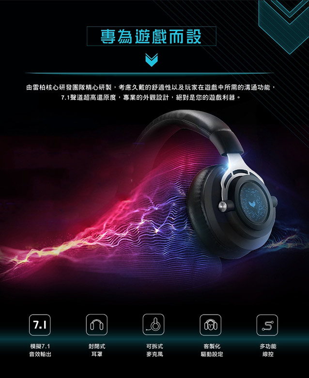 雷柏Rapoo 7.1聲道遊戲耳機VH300