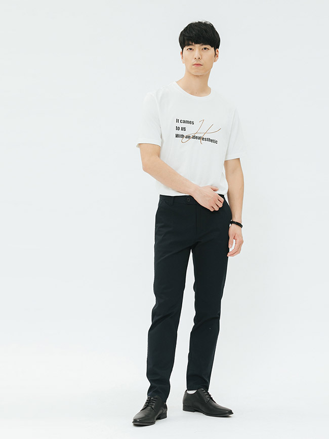 H:CONNECT 韓國品牌 男裝-個性標語圓領T-shirt-白
