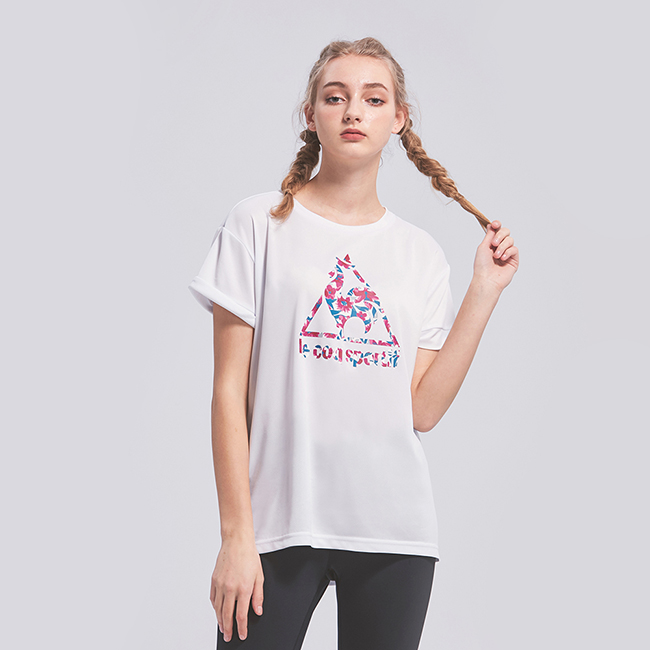 le coq sportif 法國公雞牌馬賽克LOGO吸汗速乾短袖T恤女-白| le coq