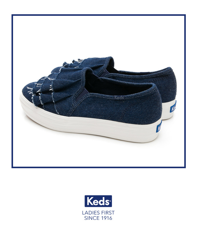 Keds TRIPLE RUFFLE 丹寧荷葉休閒便鞋-牛仔藍