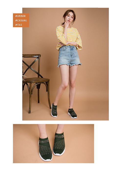 TAS水鑽彈力飛織布懶人休閒鞋-深墨綠