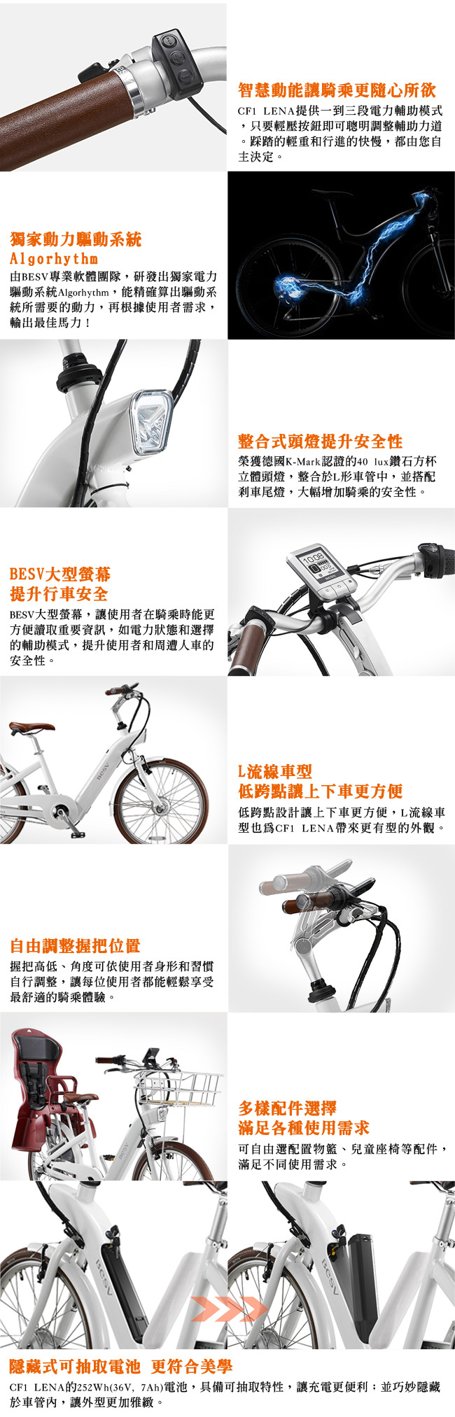 《BESV》CF1 LENA 智慧動能電動自行車 24吋 白色 E-BIKE