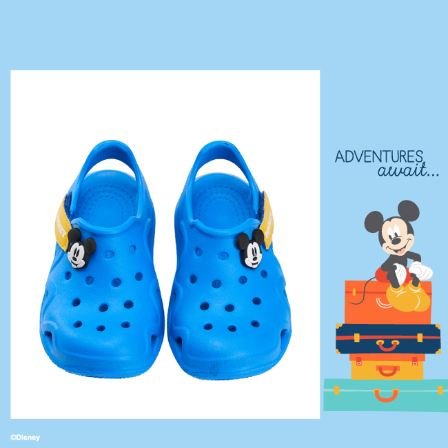 迪士尼童鞋 米奇 魔鬼氈防水洞洞涼鞋-藍