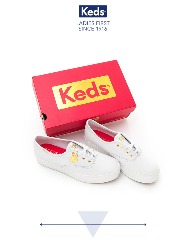 Keds TRIPLE 豬年限定厚底皮革綁帶休閒鞋-白