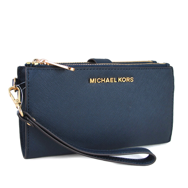 MICHAEL KORS JET SET TRAVEL金字防刮皮革雙層手提長夾(海軍藍色)