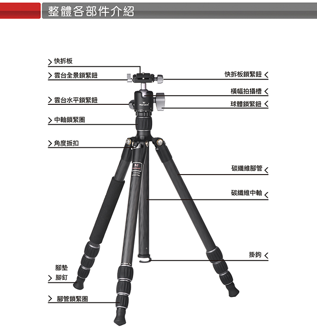 Marsace C25TR反折碳纖三腳架雲台套組(公司貨)