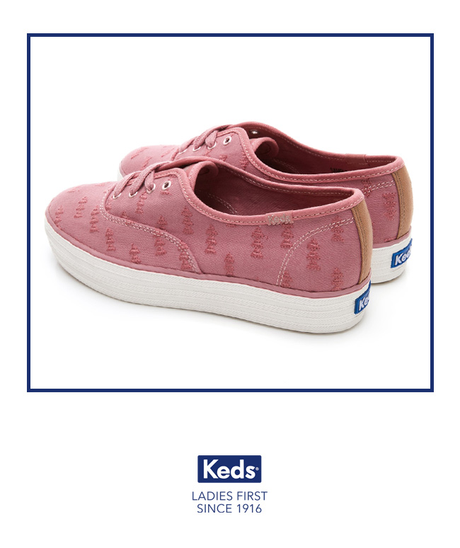 Keds TRIPLE 森林刺繡綁帶厚底休閒鞋-玫紅色