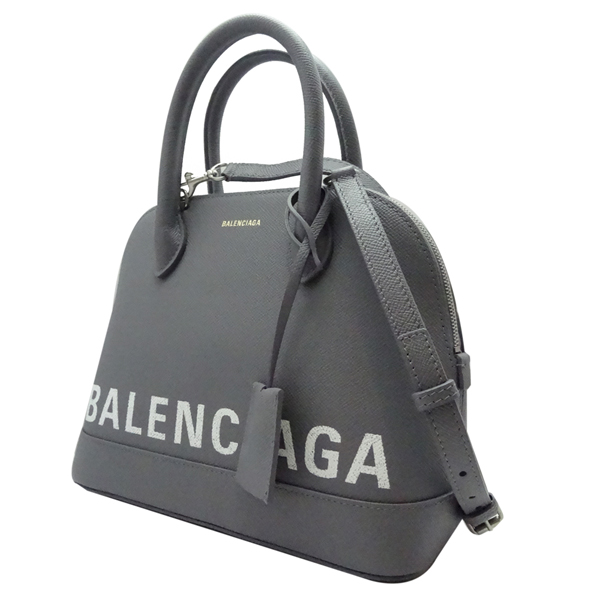 BALENCIAGA 牛皮艾瑪包手提斜背兩用(灰色白字)