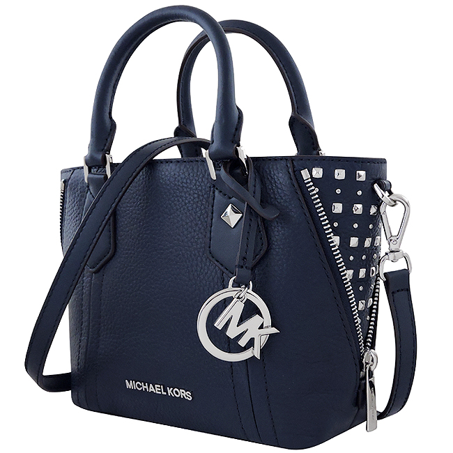 MICHAEL KORS Aria皮革鉚釘手提/斜背兩用包(小/ 藍色)