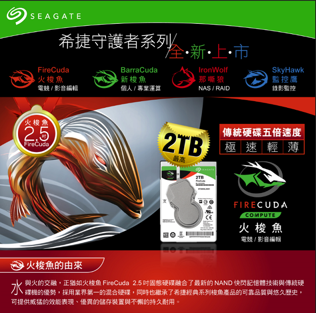 Seagate新梭魚BarraCuda 2TB 2.5吋硬碟