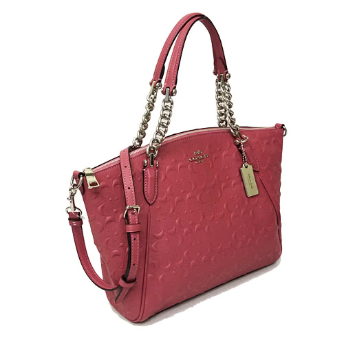 COACH 經典浮雕CLOGO全牛皮手提斜背包兩用包/水餃包-中款(玫瑰粉)