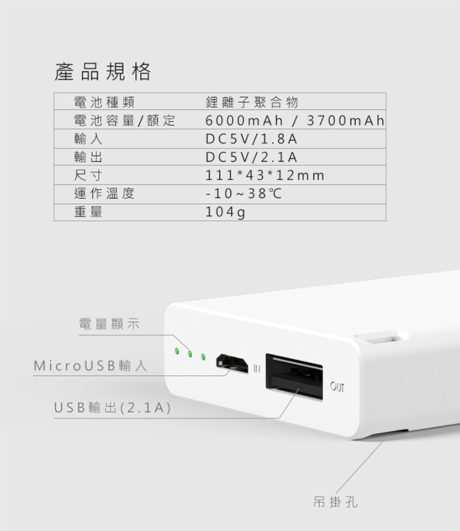 innSelect Ausblick 超薄 6000 大容量行動電源（白）