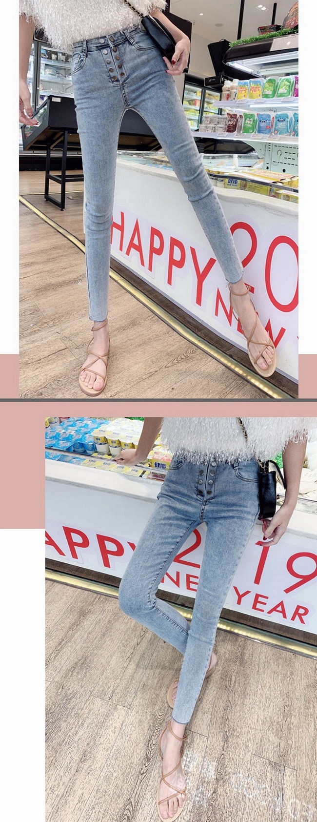 韓版高腰修身顯瘦緊身鉛筆褲S-XL(共兩色)-WHATDAY