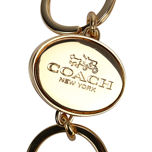 COACH 經典C LOGO浮雕紋橢圓旋扣式雙鑰匙圈(可拆)-金色