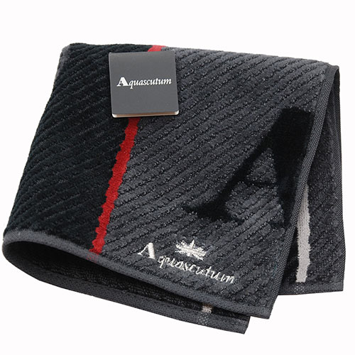 Aquascutum 經典品牌大圖騰LOGO字母刺繡小方巾(黑灰色系)