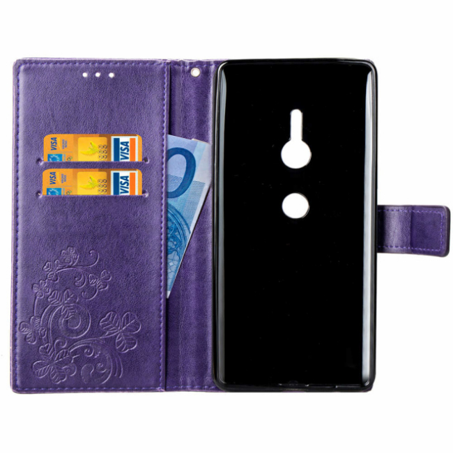 PKG SONY XZ2 Premium側翻式皮套-精選皮套系列-幸運草-熱銷紫